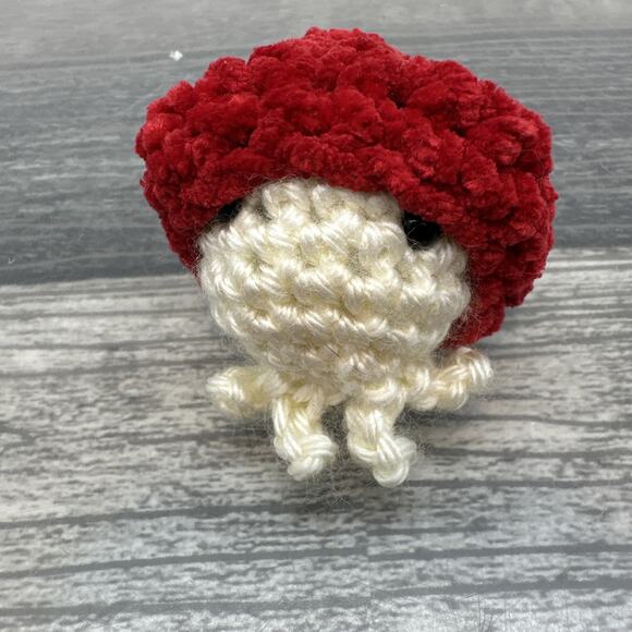 Handmade Octopus In Red Hat Crocheted Amigurumi - Octopus Gnome{CC} - Picture 4 of 10